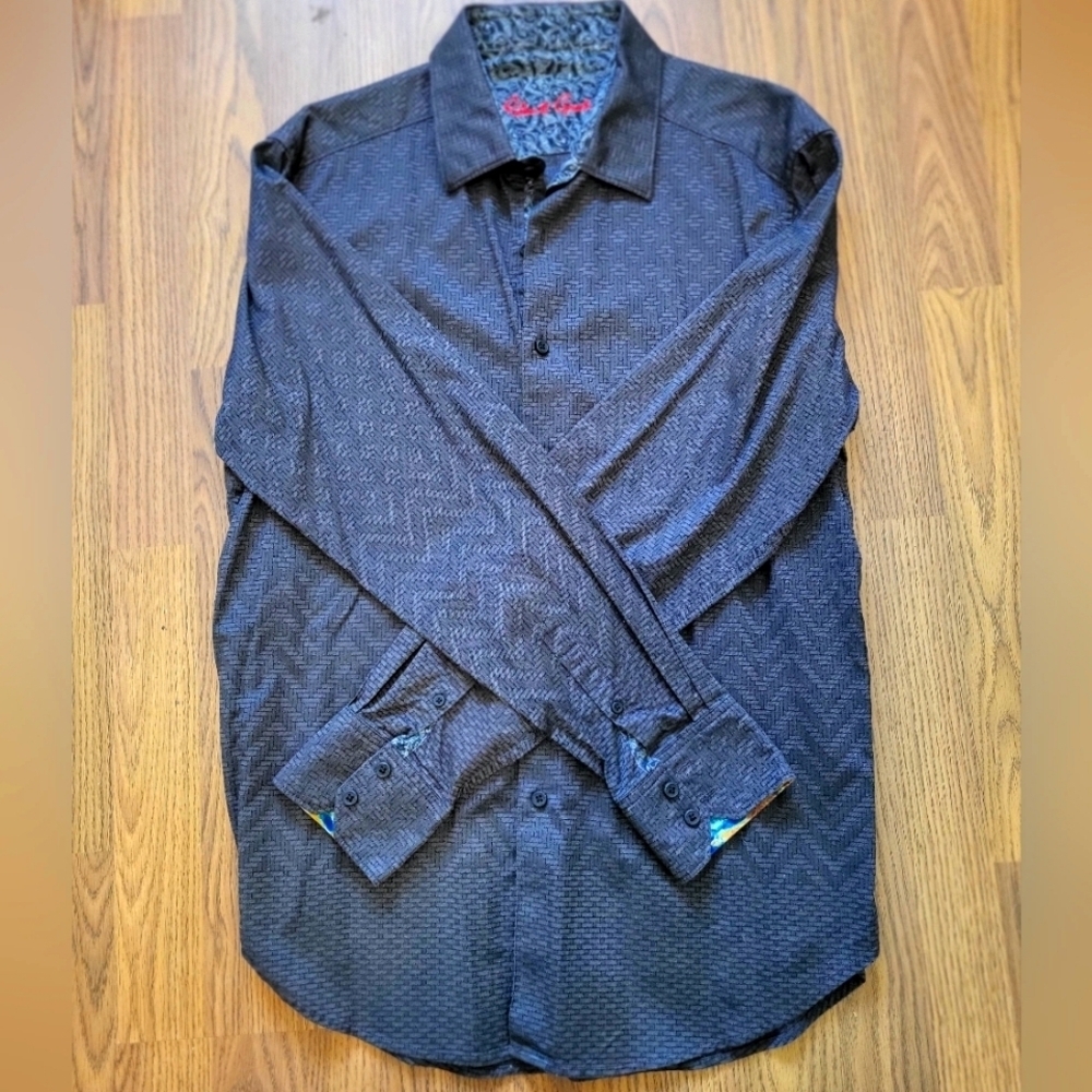 Robert Graham Men's Casual Dress Shirt Long Sleeve Button-Up Black Medium